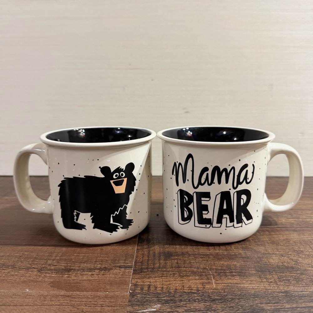 Lazy One Mama Bear Papa Bear Mug Set 12 Oz Ceramic Camp Style Coffee Cups